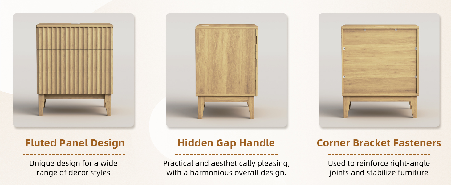 LED тумбочка Gurexl з зарядкою та 3 шухлядами, дерев'яна, з USB та Type-C, з датчиком руху, для спальні, вітальні, офісу, чорна