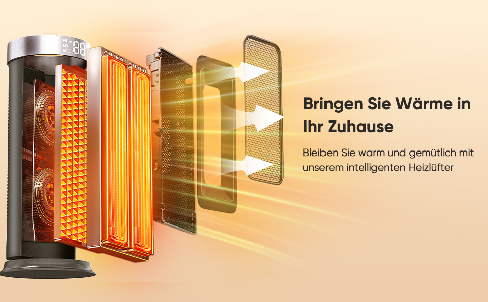 Електричний обігрівач 1800W з керамічним нагрівачем, розумний, енергозберігаючий, з Wi-Fi, керуванням через додаток та пультом дистанційного керування, з таймером 24 години