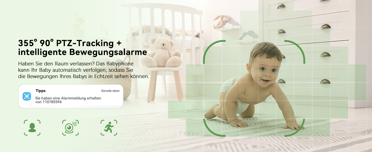 Відеоняня COCOCAM 2K 4MP з камерою та монітором 5 дюймів, Wi-Fi 2.4/5GHz, ШІ-розпізнавання, датчик перекриття обличчя та сну на животі, автотрекінг, ІК нічний зір