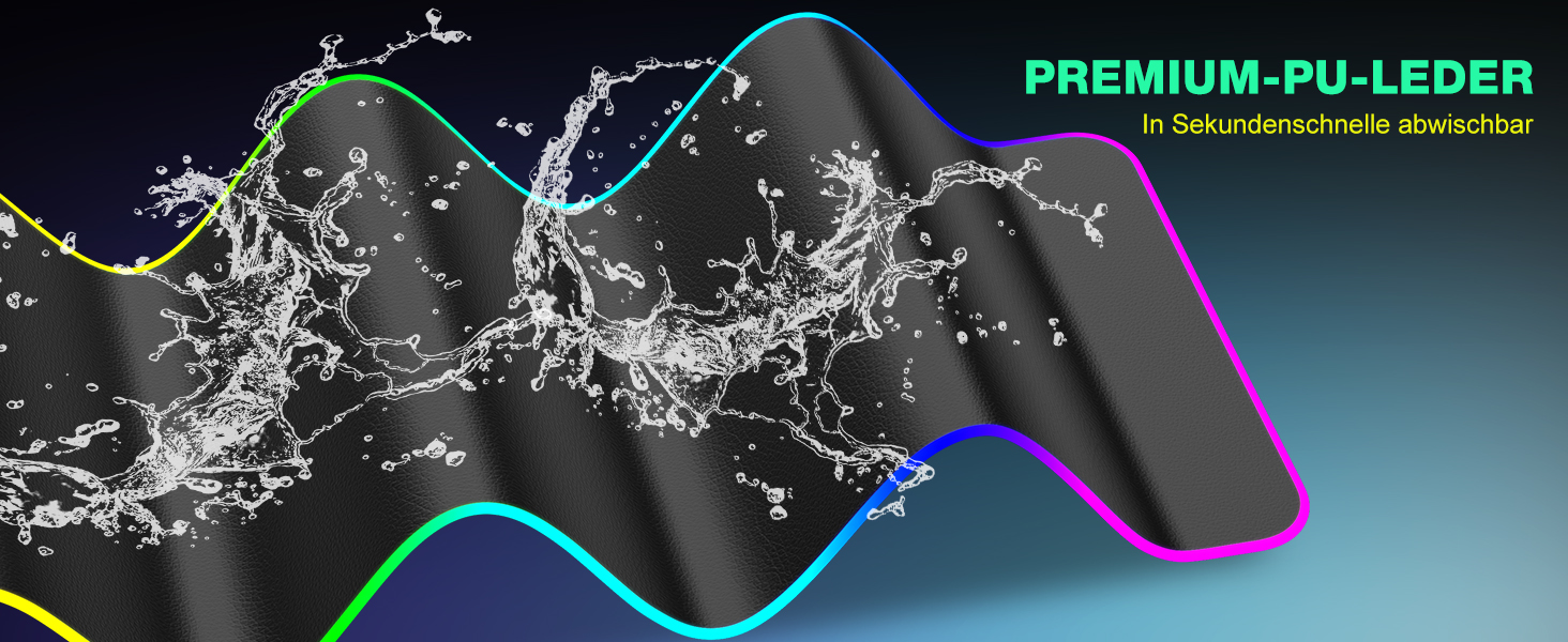 Ігрова підставка для миші RGB з бездротовою зарядкою Qi 15W, LED-підсвічування, 10 режимів, водонепроникна, протиковзна, для геймінгу, ПК, офісу (чорний PU)