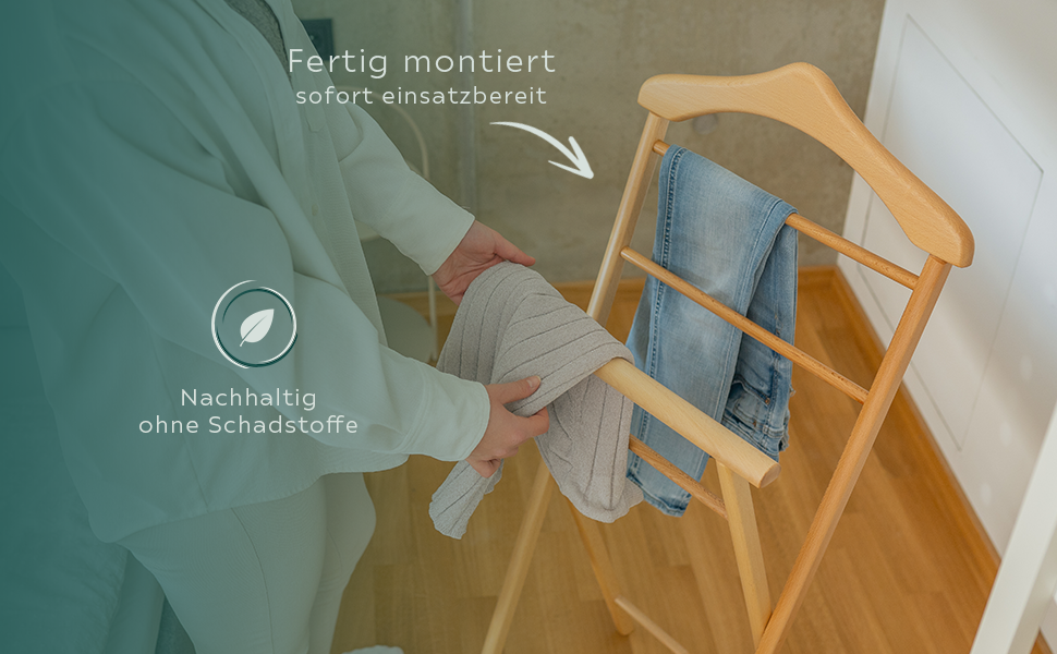 Стійкий дерев'яний слуга для одягу (3 кольори) – готовий до збирання – для спальні, гардеробу, ванної кімнати | Дерев'яна вішалка для одягу (Білий)