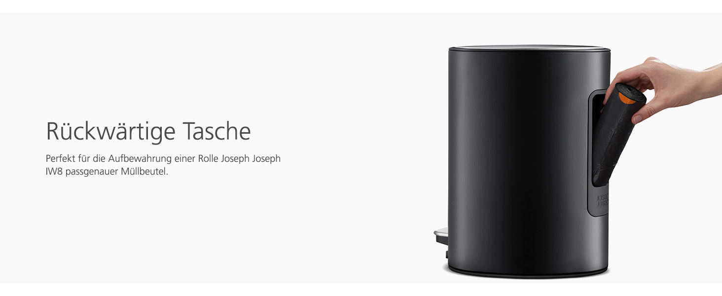 Сміттєве відро Joseph Joseph EasyStore Luxe 5л з нержавіючої сталі, з автоматичним закриттям кришки, знімним внутрішнім відром, для ванної, спальні, офісу (Чорний)