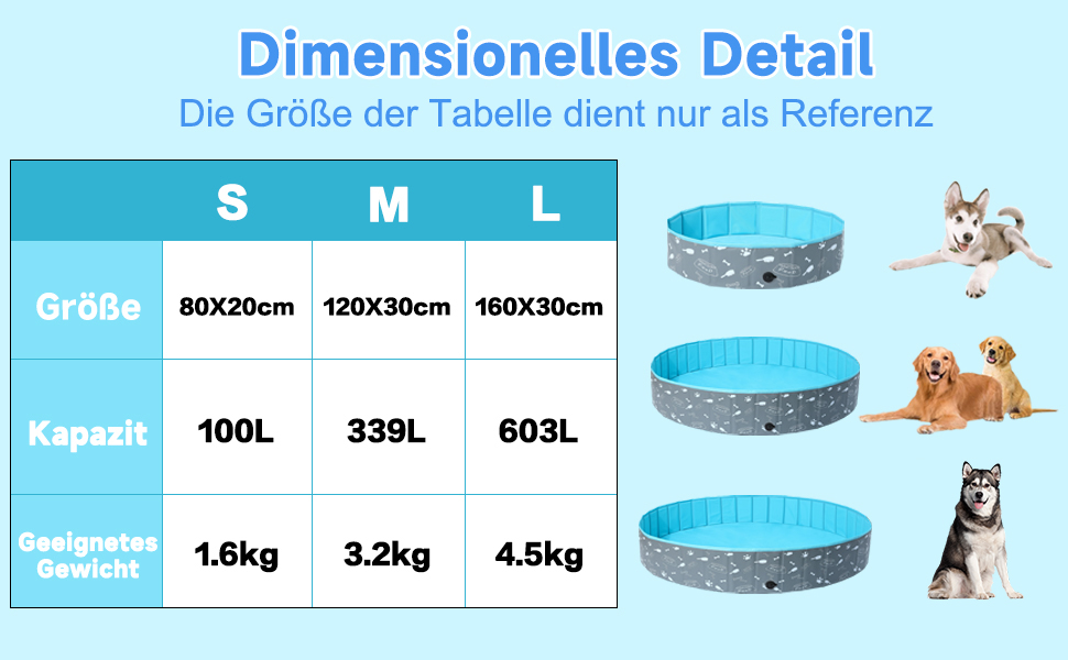 Басейн для собак Demigreat для великих і маленьких собак, складаний дитячий басейн для собак 80/120/160 см, портативний і екологічно чистий басейн для собак з ПВХ, кістки S 80x20 см кістки