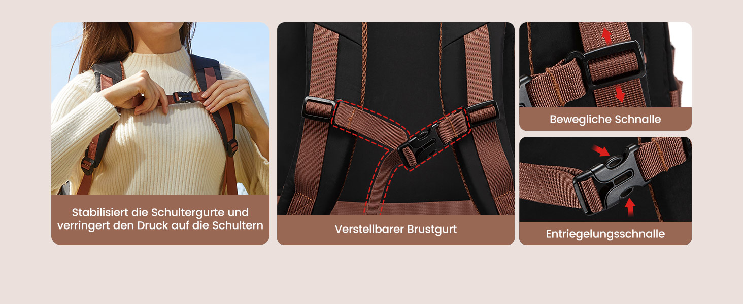 Рюкзак для подорожей LOVEVOOK 40L для жінок, ручна поклажа, рюкзак для авіаперельотів, сумка-рюкзак для бізнесу, школи, вихідних, бежевий хакі (17 дюймів, 40L, чорний+бежевий+коричневий)