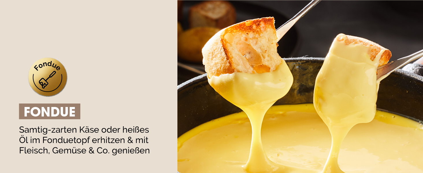 GOURMETmaxx Ракуле-Фондю 2-в-1 на 8 осіб | Ракуле-Фондю комбінація з 8 сковородами, лопатками та виделочками | Ідеально для вечірок | Ракуле та Фондю для 8 осіб