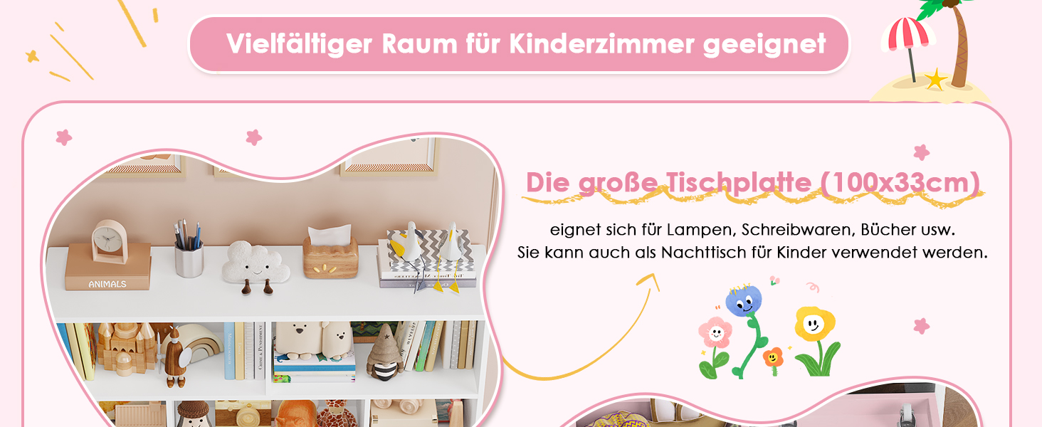 Дитяча полиця FOREHILL з коробками на колесах, 4 яруси, меблі для дитячої кімнати, іграшковий та книжковий стеллаж, рожевий, 125.5x33x118 см