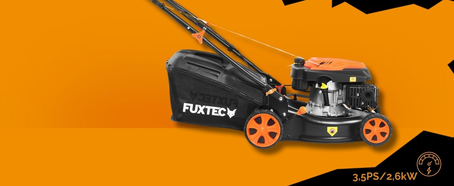 Бензинова газонокосилка FUXTEC FX-RM4646ECO 3в1 • 3,5PS, 2,6kW, 46см ширина зрізу, 50л травосбірник, мульчування, викид ззаду