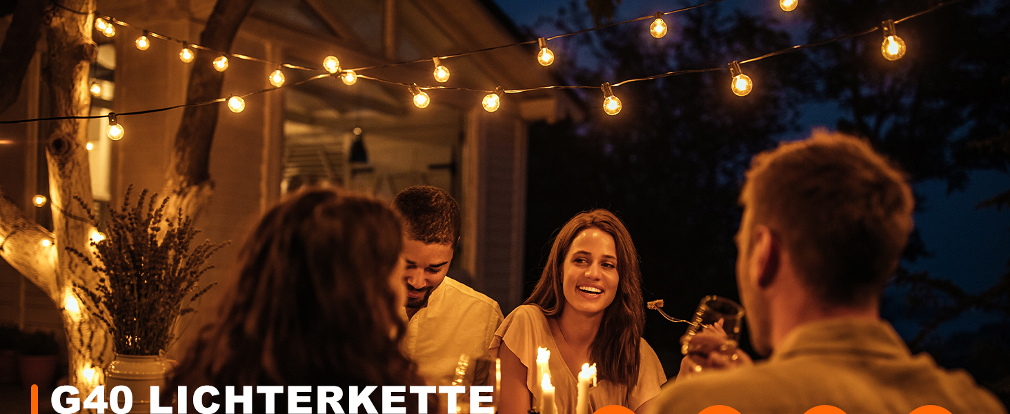 Льо́нтанка Kawaya 10 метрів, LED, для вулиці, 15+1 лампочки, IP65, вологостійка, тепле світло, для балкона, тераси, саду, весілля, заднього двору