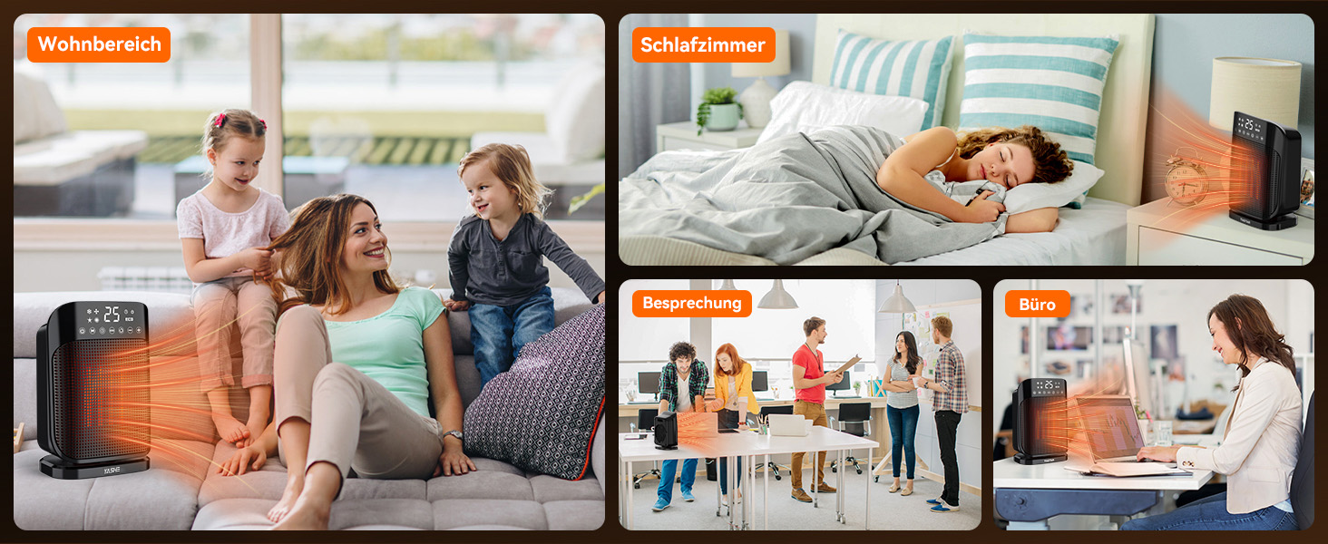 Електричний обігрівач YASHE 1800W з осциляцією 75°, економний та тихий, PTC керамічний нагрів з термостатом, захист від перегріву та перекидання, таймер 24 год, портативний з пульт керування