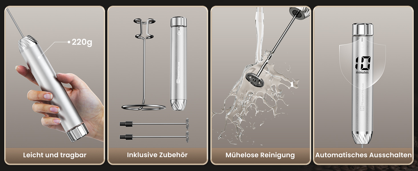 Електричний піноутворювач для молока Maestri House з регулюванням швидкості, знімний металевий вінчик, для лате та капучино (сріблястий)