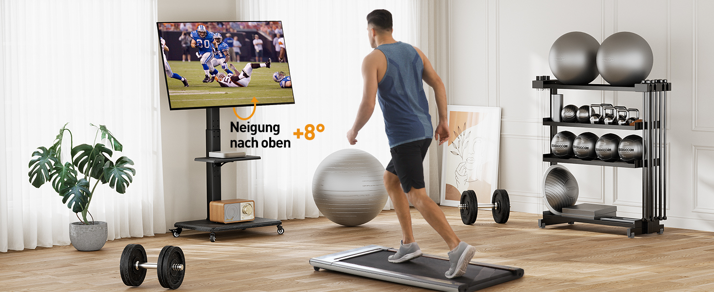 Підставка для телевізора Perlegear на коліщатках, 32-75 дюймів, до 50 кг, регульована по висоті, поворотна, нахильна, з підсвічуванням, VESA 600x400 мм, PGTVMC27