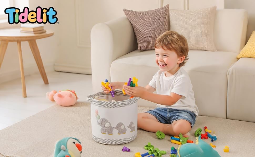 Набір кошиків для зберігання 3 шт. з плетіння, дитячі кошики для іграшок, білизни, складний органайзер для дитячої кімнати, для іграшок, одягу, м'яких іграшок, місткі та надійні кошики (Сірий слон)