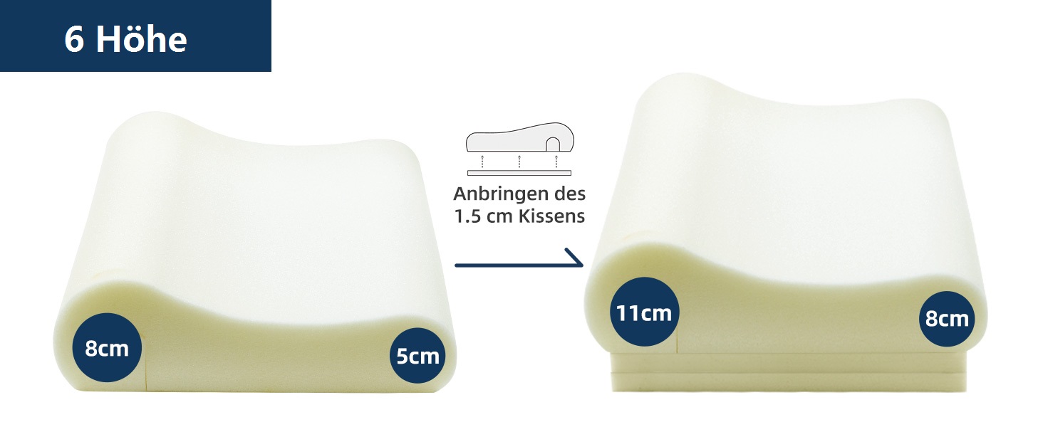 Подушка NOFFA з піною з пам'яті Memory Foam, ортопедична, для сну на спині, боці та животі, регульована висота та жорсткість, 55 x 35 x (11/8, 8/5) см, 60 x 35 x 12 см, сірий & білий колір