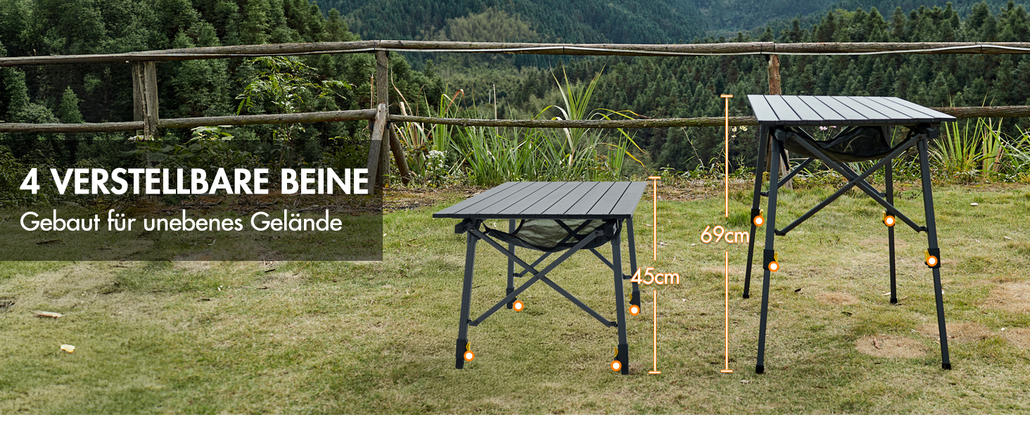 Складаний кемпінговий стіл Portal з регулюванням висоти, алюмінієвий, 90 x 53 см, сірий
