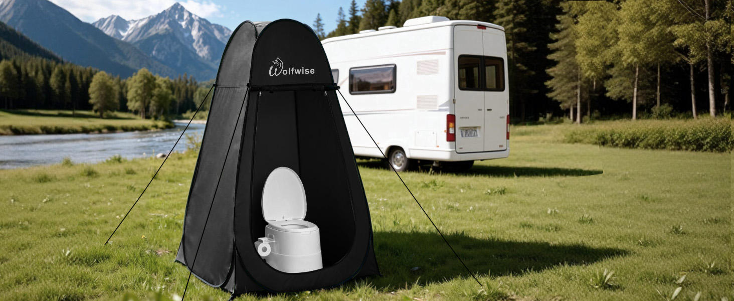 Складаний душовий та роздягальний намет WolfWise для кемпінгу та пляжу, водонепроникний з UV-захистом, 190x100 см, чорний