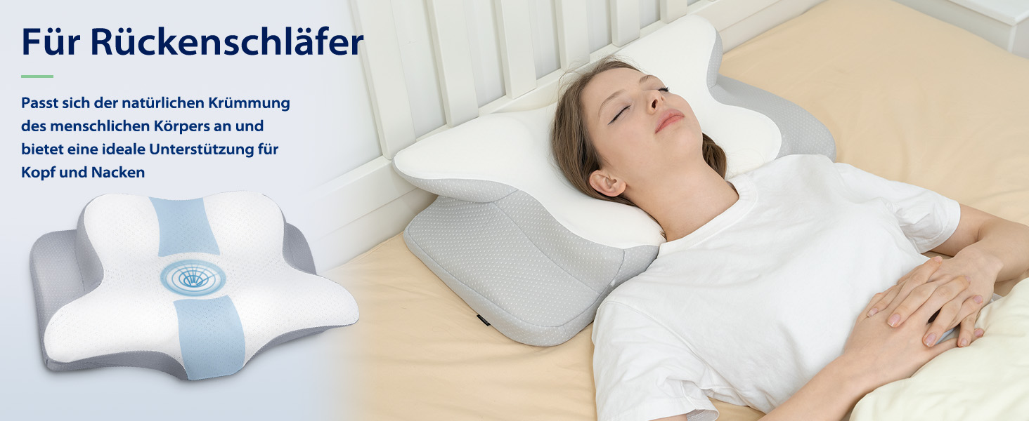 Подушка для шиї та голови HOMCA з Memory Foam, ергономічна, 3D охолодження, 62x41x11/13 см, сіра