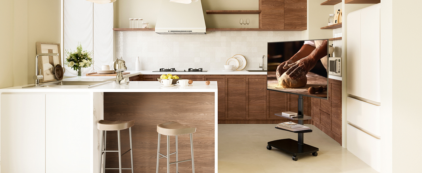 Підставка для телевізора мобільна з поличками Holz, 32-65 дюйми, чорна, VESA 400x400, до 40 кг