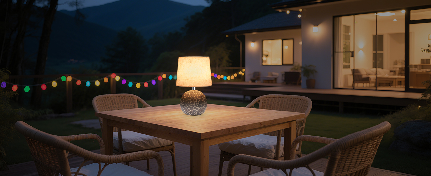 EGOBASIC LED-лампа настільна керамічна акумуляторна з пультом, бездротова, з таймером, регульована яскравість, 12 кольорів RGB, для вітальні, спальні, їдальні (вінтажний цоколь)