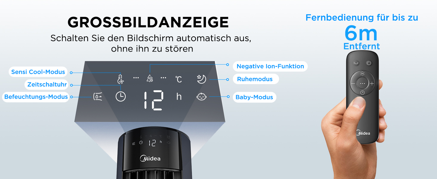 Мобільний випарний охолоджувач повітря Midea Sensicool 7л з сенсорним дисплеєм та 6 швидкостями