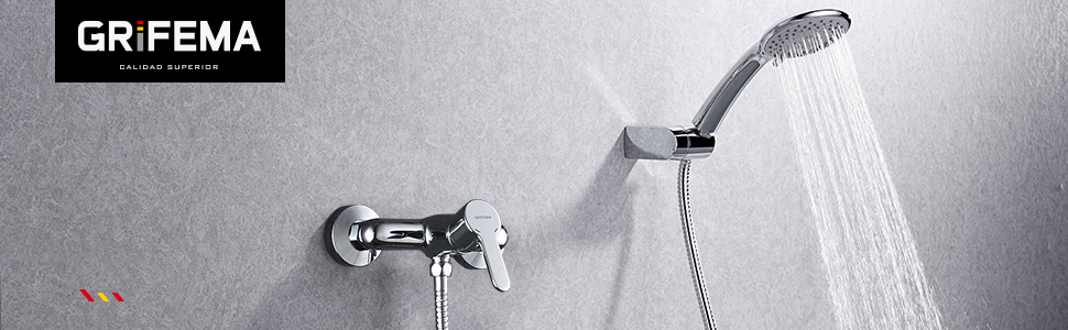 Система душова GRIFEMA Bad з ручною лійкою, настінна запірна арматура для ванни, змішувач для ванни, душовий шланг та кріплення, накладний монтаж, хром, модель G13003