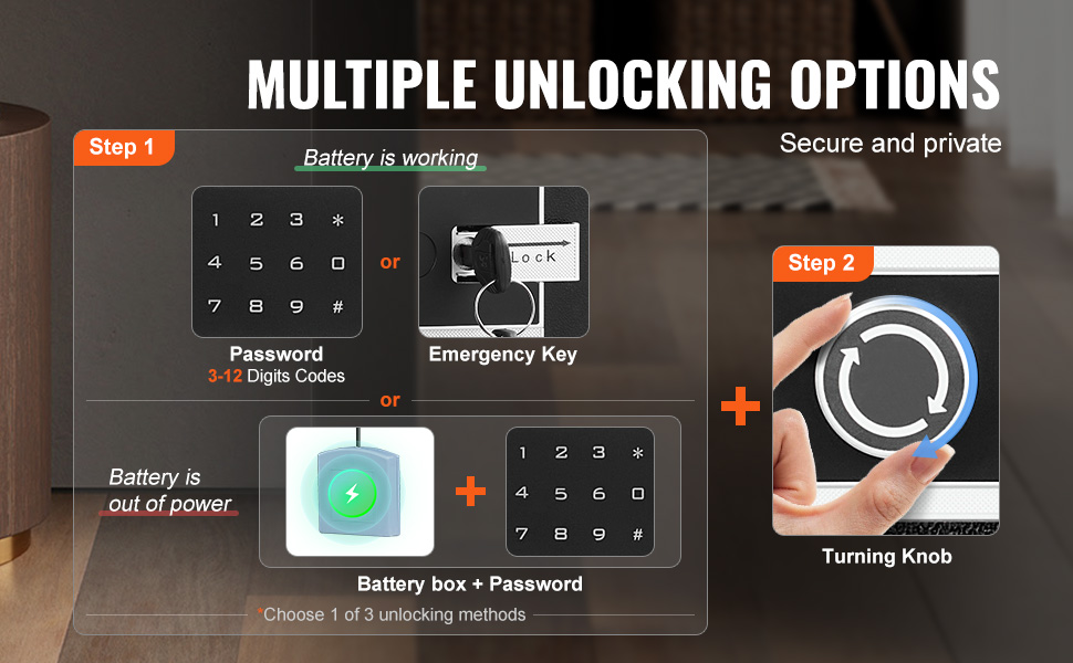 Сейф VEVOR з вогнестійким кишеням для грошей, одностулковий сейф об'ємом 3,5 кубічних футів, 2 перегородки, цифровий сейф для меблів з ключем/кодом, скринька для цінностей (гроші, ювелірні вироби, ліки), сейф для грошей чорного кольору, 1 дверцята