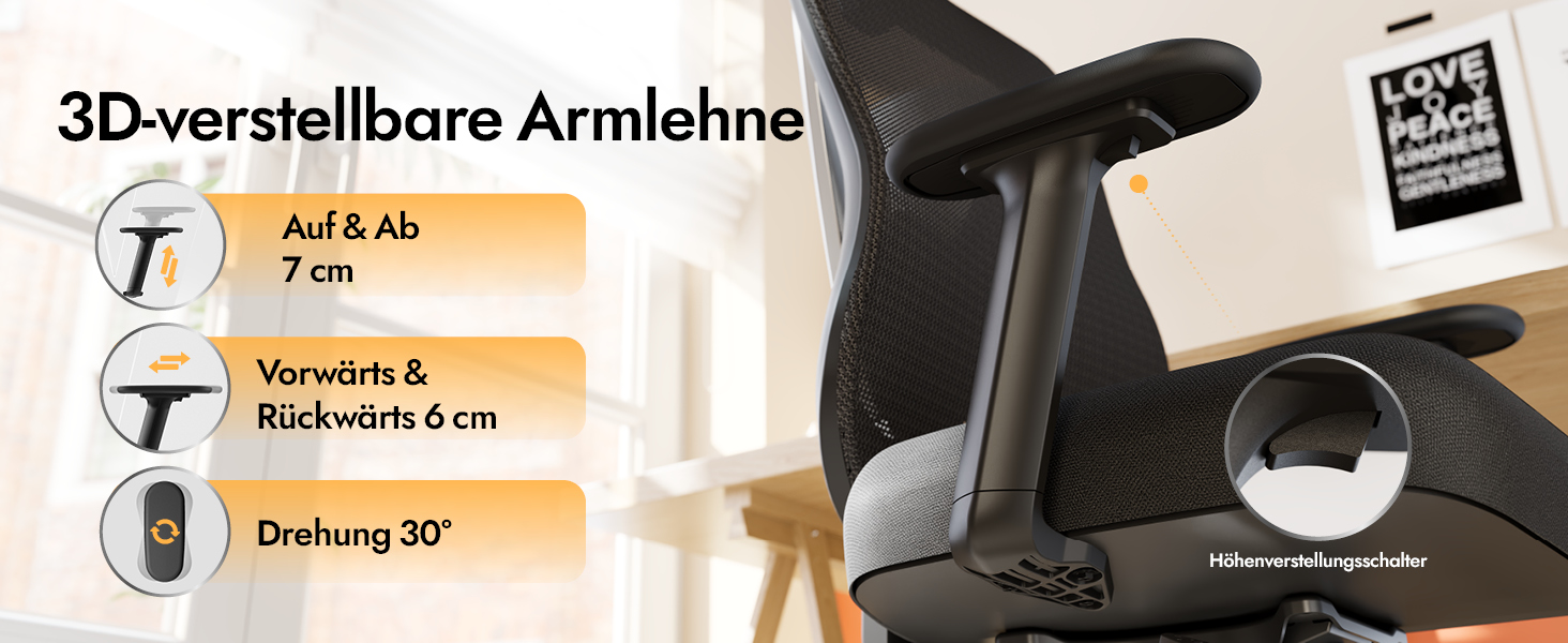 Ергономічне крісло для офісу та дому з 3D поперековою підтримкою та регульованими підлокітниками, біле (чорне)