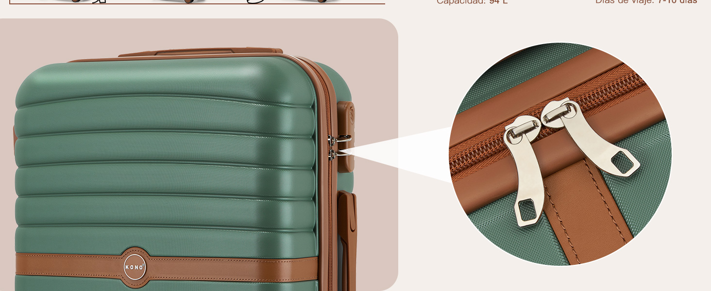 Чемодан KONO середнього розміру 66см з ABS+PC, з подвійними колесами та кодовим замком (Темно-зелений/Коричневий)