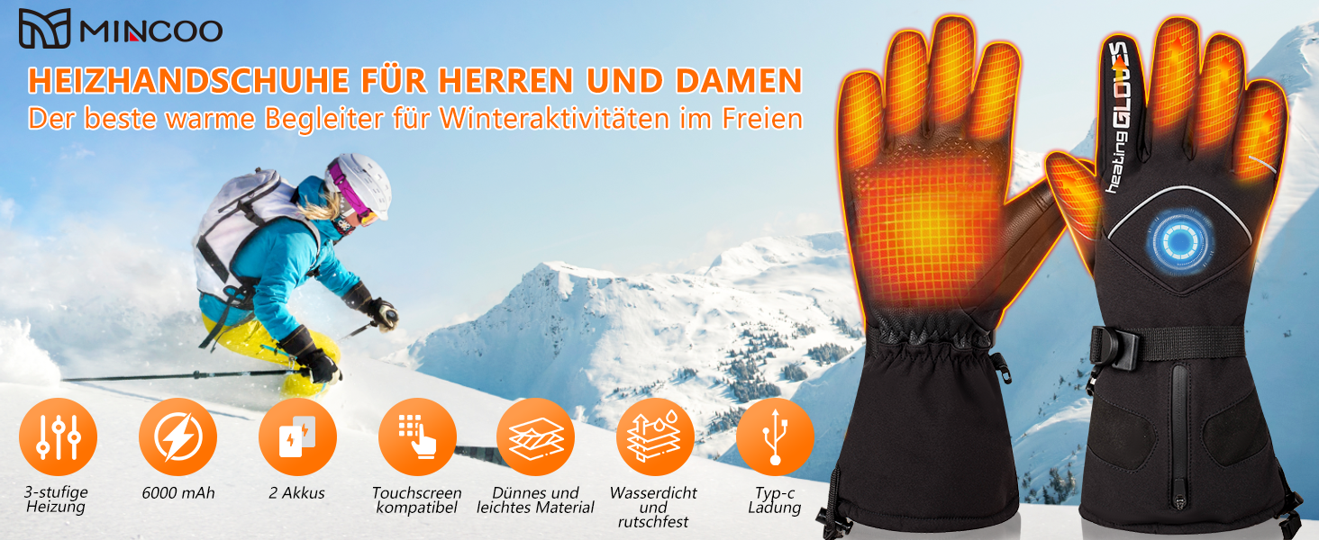 Грілки для рук Mincoo з акумулятором 5V 6000mAh, водонепроникні, 3 режими нагріву, Type-C зарядка (для жінок та чоловіків)