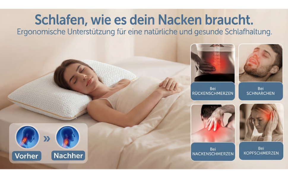 Ортопедична подушка для шиї Air Comfort Flow+ з дихаючим чохлом, піна з пам'яті, 60x40x15 см