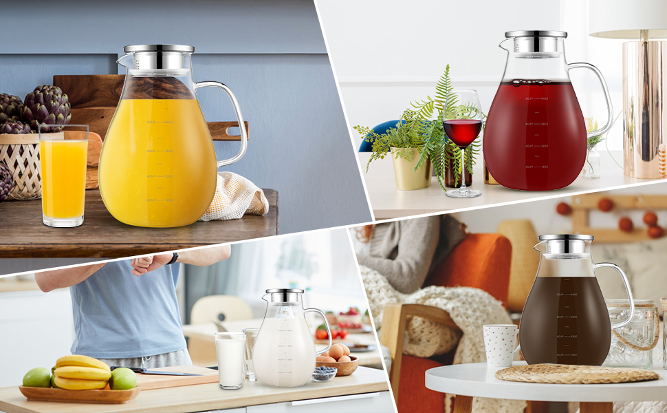 Скляна карафа Veccom 2.4L з кришкою, термостійкий глечик з боросилікатного скла для води, холодного чаю, соку