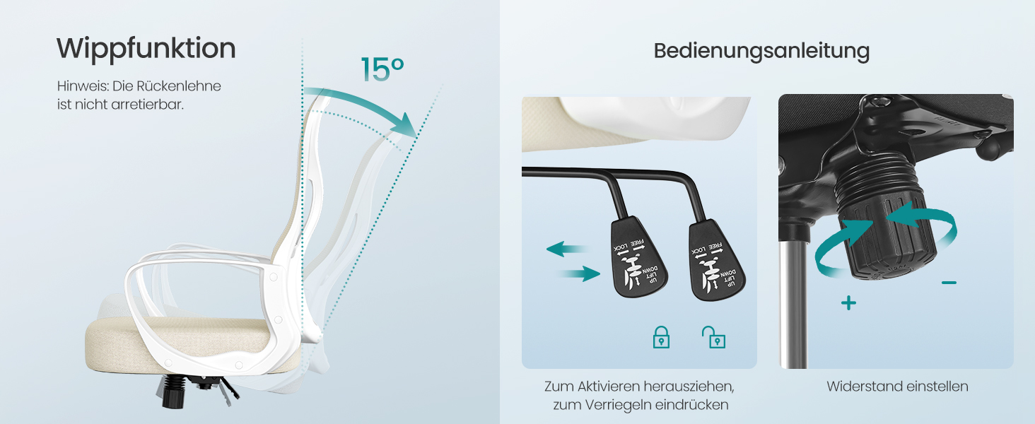 Офісний стілець SONGMICS ергономічний з підтримкою спини, обертовий, сітчастий, з підлокітниками, бежево-білий
