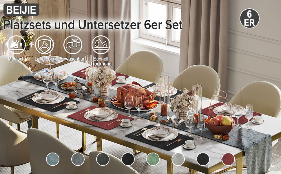 Підставки під гаряче та серветки під тарілку з екошкіри, 6 шт. | Стійкі до гарячого, неслизькі, для кухні та обіднього столу | Зелено-сірий набір