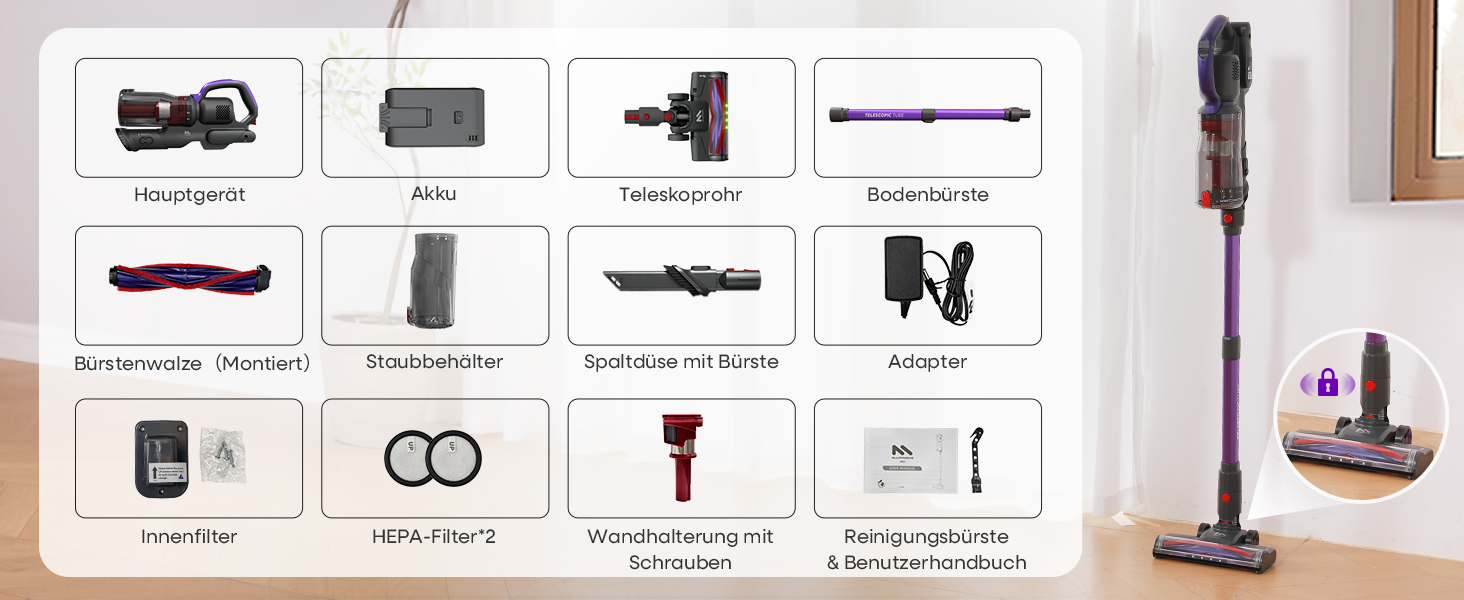 Акумуляторний бездротовий пилосос AlloyMove A03 Lila: 45000Pa, 450W, 60 хвилин, LED, для тварин, килимів, твердих поверхонь