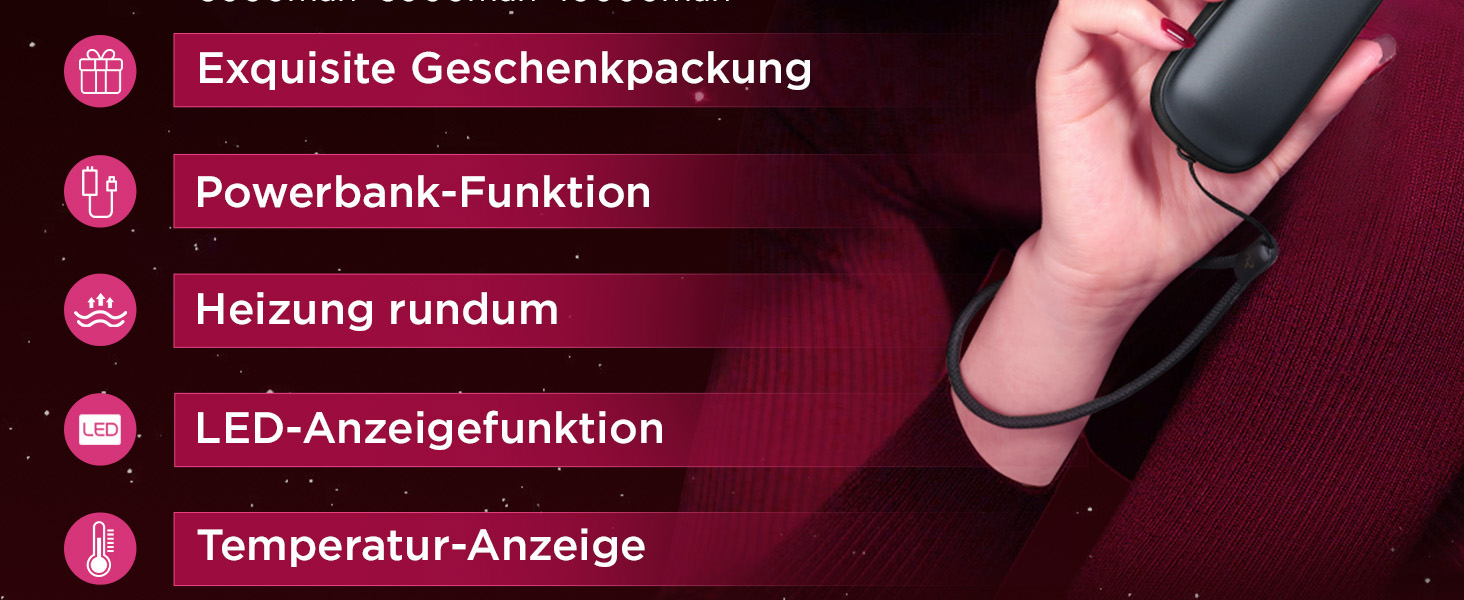 Електричні нагрівачі для рук Funme® 2 шт. 10000mAh Powerbank, USB, 60°C, для жінок, Outdoor, OT95 Waffengold