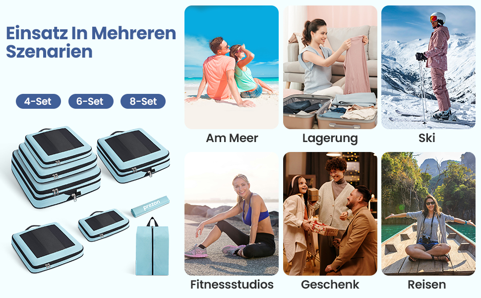 Набір компресійних органайзерів для подорожей з сіткою, розширювані пакувальні куби для одягу в валізу, чорний, 6 шт.