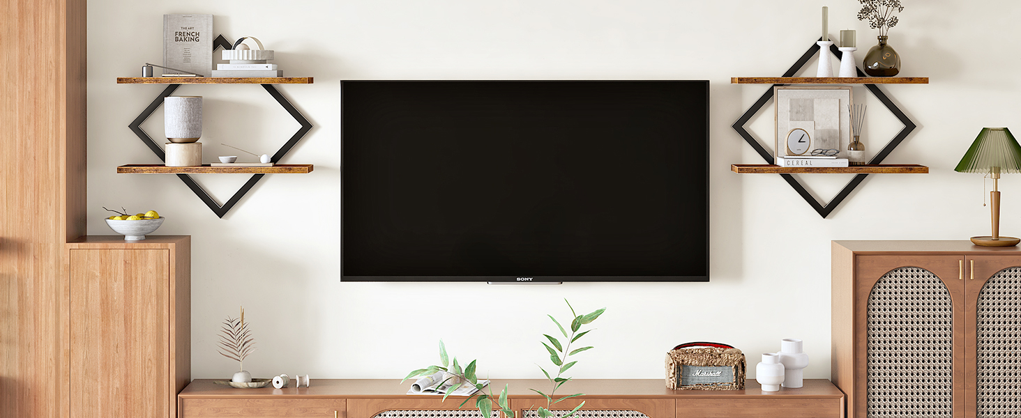 Набір плаваючих полиць Wandregal 2 шт, двоярусні настінні полиці в вітальню, спальню, кухню, офіс, коричневі та чорні DTBJ01P2BF