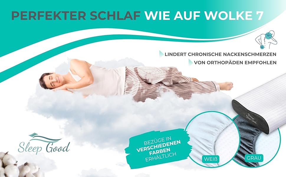 Ортопедична подушка для шиї Sleep Good з безкоштовним чохлом - проти болю в шиї - з піною з пам'яті, регульована висота - подушка для тих, хто спить на боці, сіра