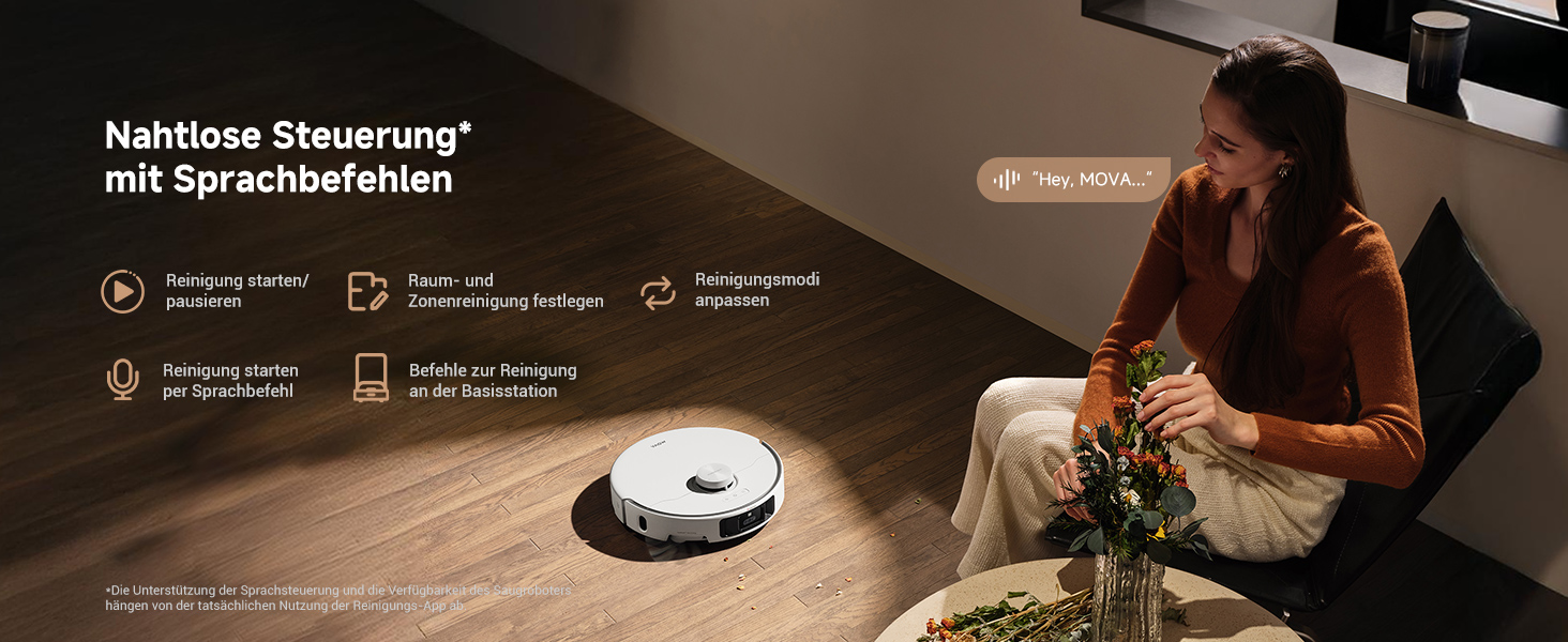 Робот-пилосос Mova P50 Pro Ultra з мокрою прибиранням, 19000 Па, самоочищення гарячою водою, бічні щітки, LDS-навігація, RGB AI, уникнення перешкод, автоматичне спорожнення/поповнення