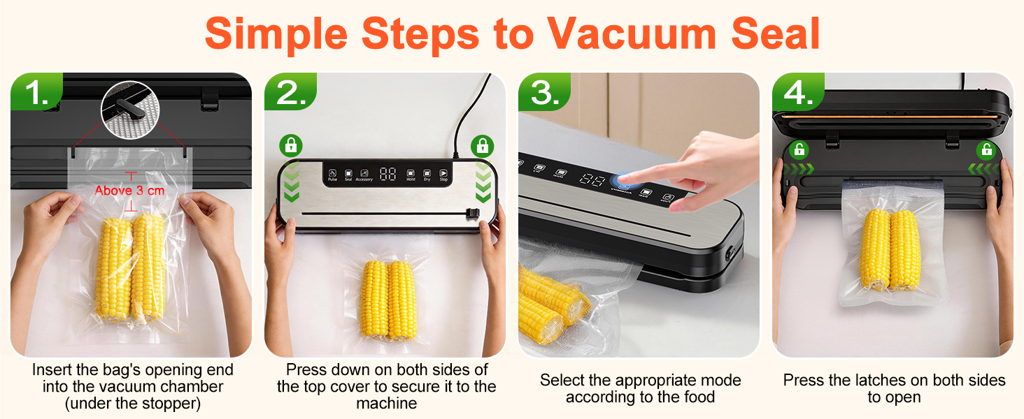 Вакууматор SHINER 6-в-1 для сухих та вологих продуктів, компактний вакуумний пакувальник з цифровим дисплеєм та набором пакетів, сріблястий