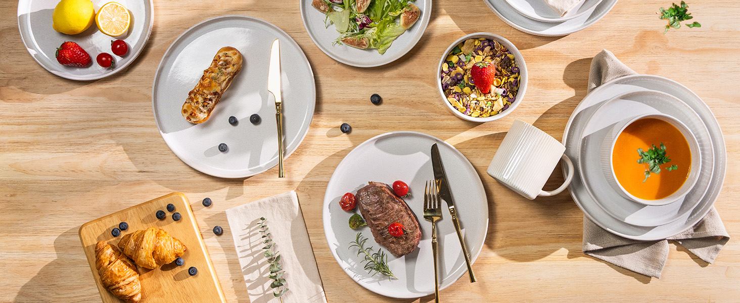 Набір посуду GBhome з реактивної глазурі для 4 осіб (12 предметів), ручної роботи, бежевий колір, миючий посуд, безпечний для мікрохвильової печі, комплект тарілок та мисок