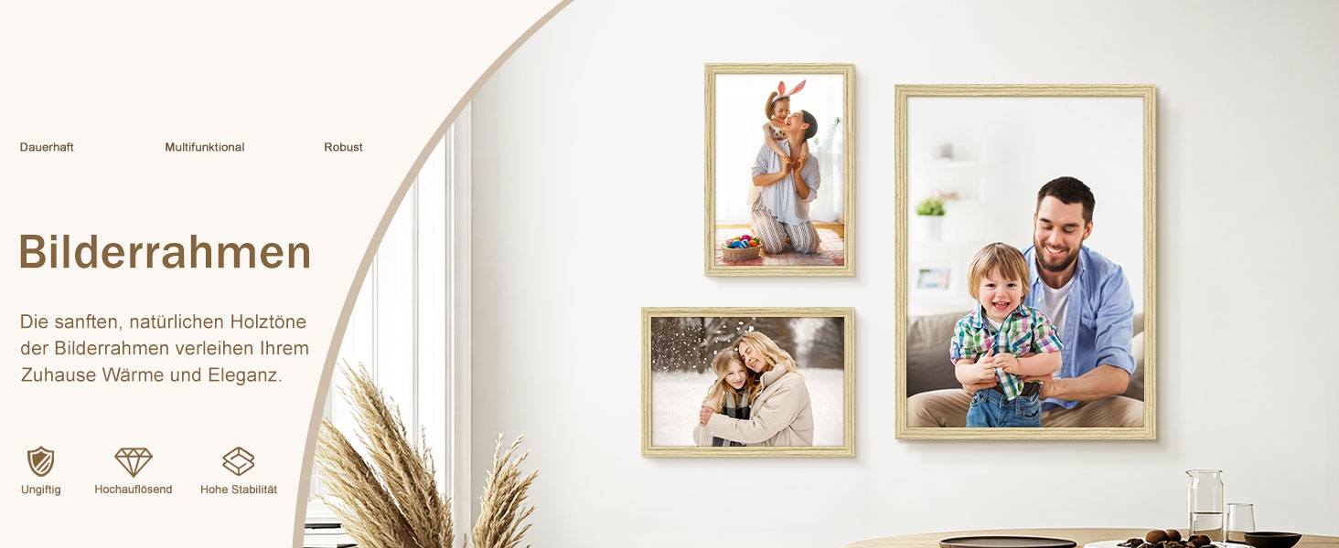 Набір фоторамок 3 шт 70x50 см з дерева для фото, картин, постерів (натуральне дерево)