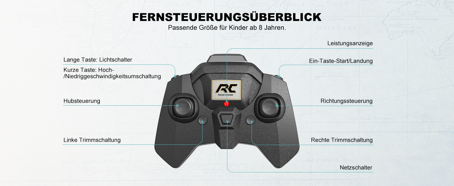 RC Гелікоптер XIKOTEC на радіокеруванні з 2 акумуляторами, LED підсвічуванням, автоматичним злетом/посадкою - іграшка для хлопчиків від 8 років, синій