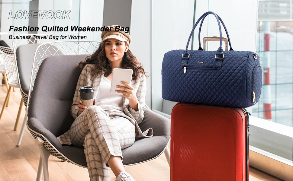 Спортивна сумка OVEVOOK для подорожей, жіноча, Weekender, сумка для вихідних, Kiniktasche, сумка для пологів з косметичкою, відділення для взуття та мокрого одягу, водонепроникна, Gym Bag, ручна поклажа для авіаперельотів, чорна (L, Морська хвиля)