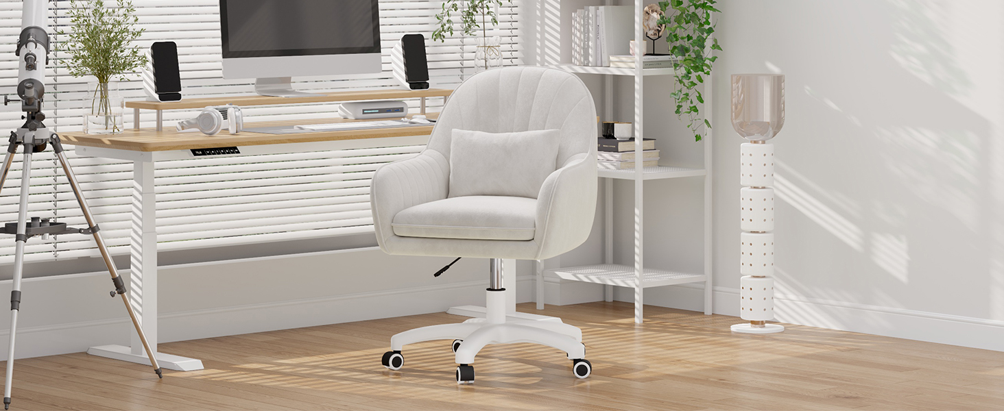 Крісло Aivermeil для дому та офісу, з м'якою оббивкою з велюру, з підголовником, поворотне, регульоване по висоті, ергономічне, для робочого кабінету, спальні, до 120 кг, біле