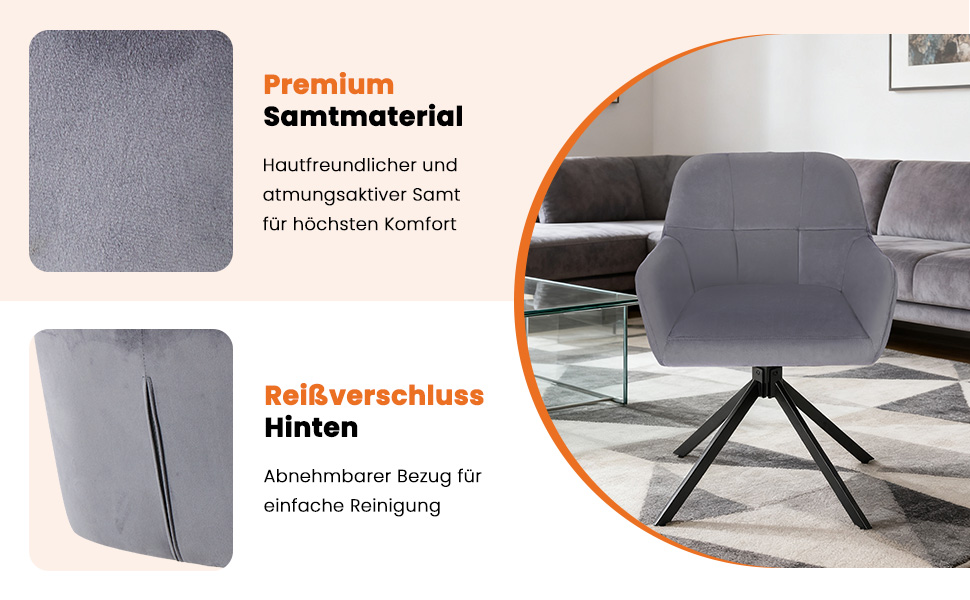 Набір з 2 стільців Sweetcrispy для їдальні, кухонні, з м'яким сидінням, обертаються на 360°, з металевими ніжками, до 120 кг, зелені (сірий)