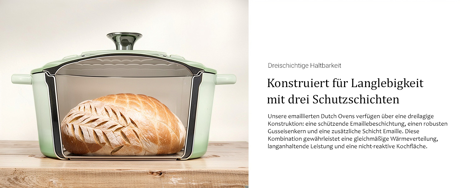 Чавунна казан-каструля Overmont з емалевим покриттям 26см, 5.2л, Bean Green — універсальний горщик для тушкування та запікання з кришкою та кулінарною книгою