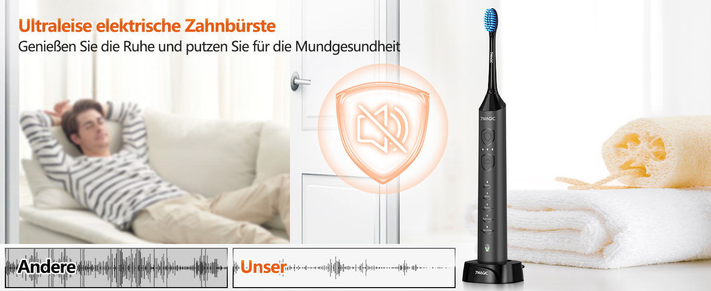 Електрична звукова зубна щітка Ritter - 5 режимів, 40000VPM, IPX7, акумулятор до 90 днів, таймер, чорний