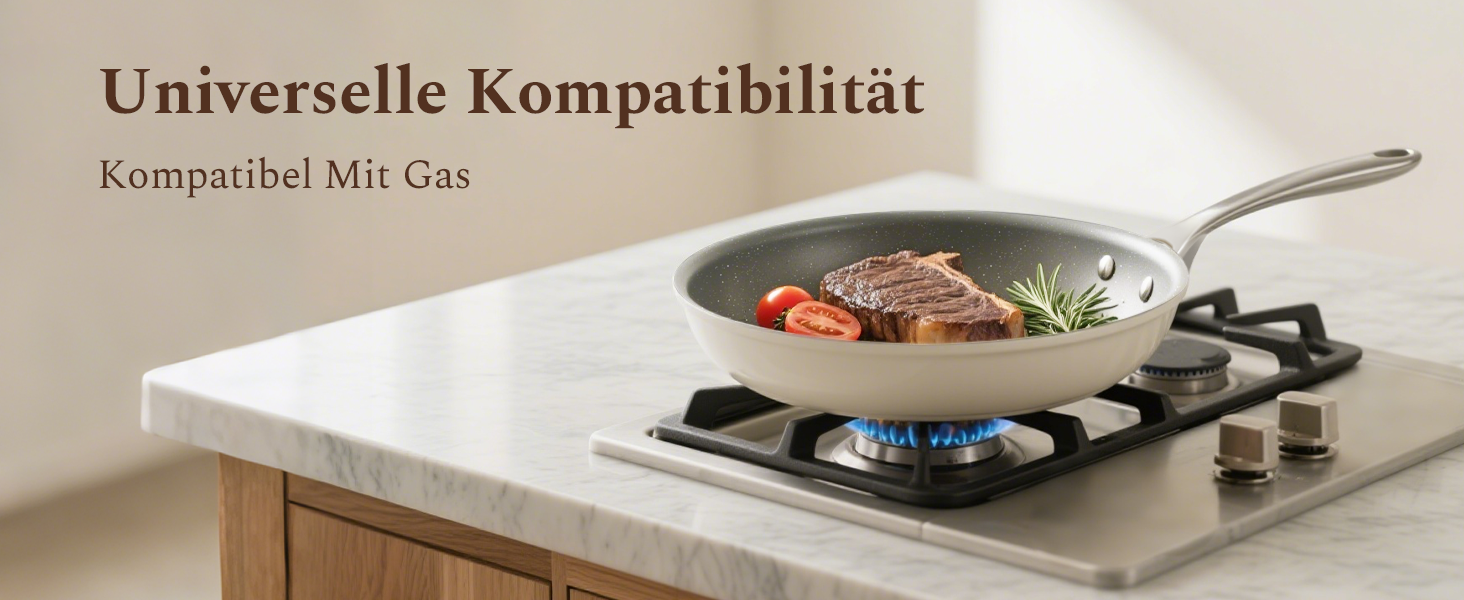 Набір сковорідок Koch Kode: керамічні сковороди 20, 24, 28 см з нержавіючою ручкою, індукційне дно, без PTFE та PFOA, придатні для миття в посудомийній машині та випікання, бежевий колір