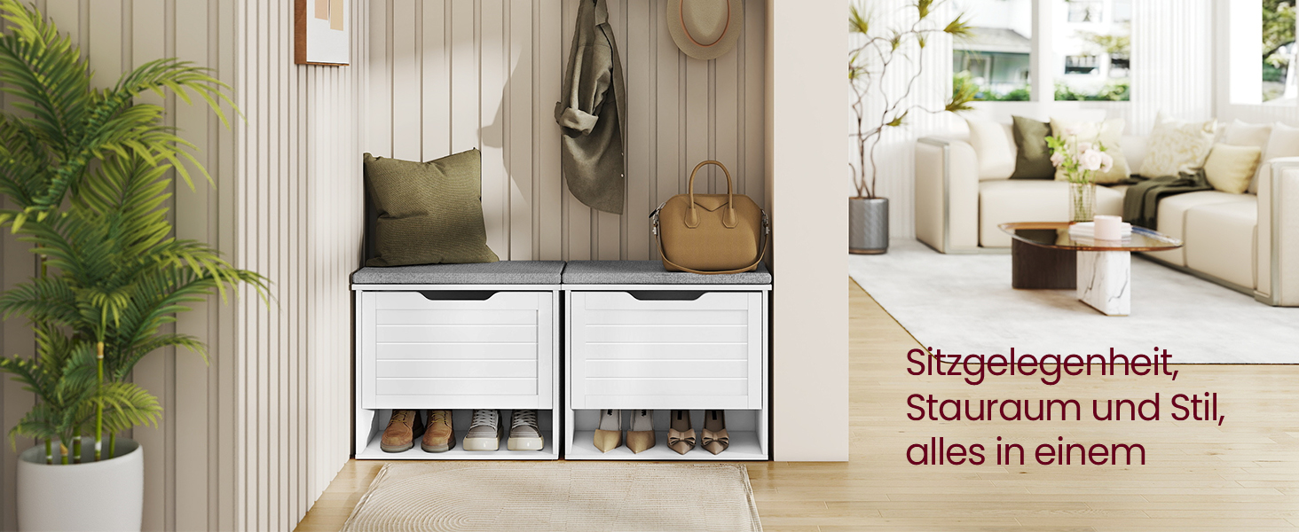 VASAGLE Комод для взуття з сидінням, банкетка для взуття з 3 ярусами, контейнер для взуття на 6 пар, відкидна полиця з регульованою перегородкою, 30 x 60 x 53,5 см, для передпокою, спальні, білий-сірий, LSB121WB01