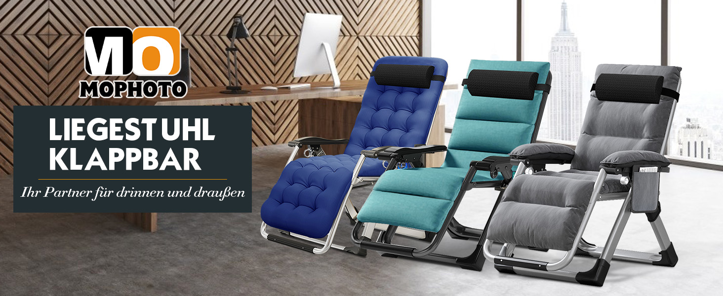 Лежак для відпочинку MOPHOTO Zero Gravity - розкладний, 200 кг, з подушкою та кишенею, для саду, балкону, тераси (сірий)